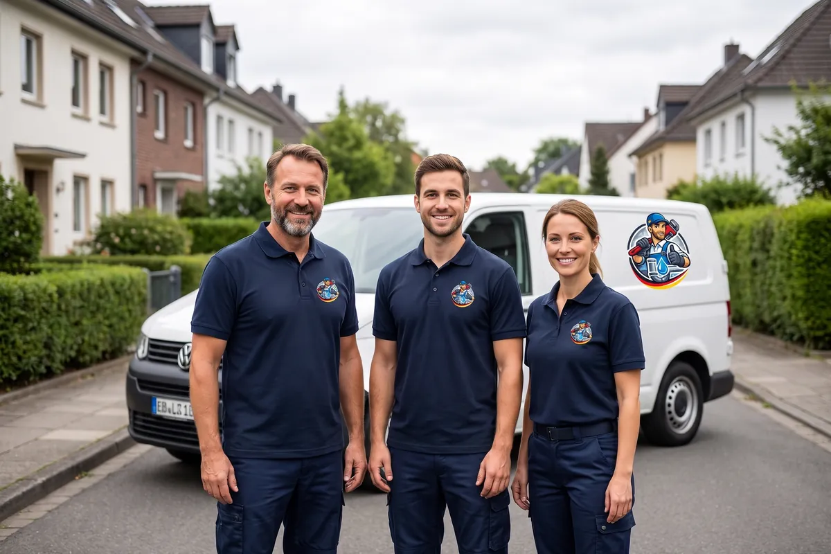 Das Team von Fachservice Rohrreinigung vor dem Servicefahrzeug