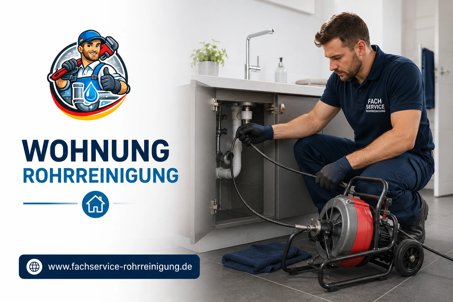 Professioneller Rohrreiniger bei der Abflussreinigung in der Küche – schnelle Hilfe deutschlandweit